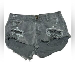 One Teaspoon Bandits Shorts Black Distressed  Button Fly Leather Back 28